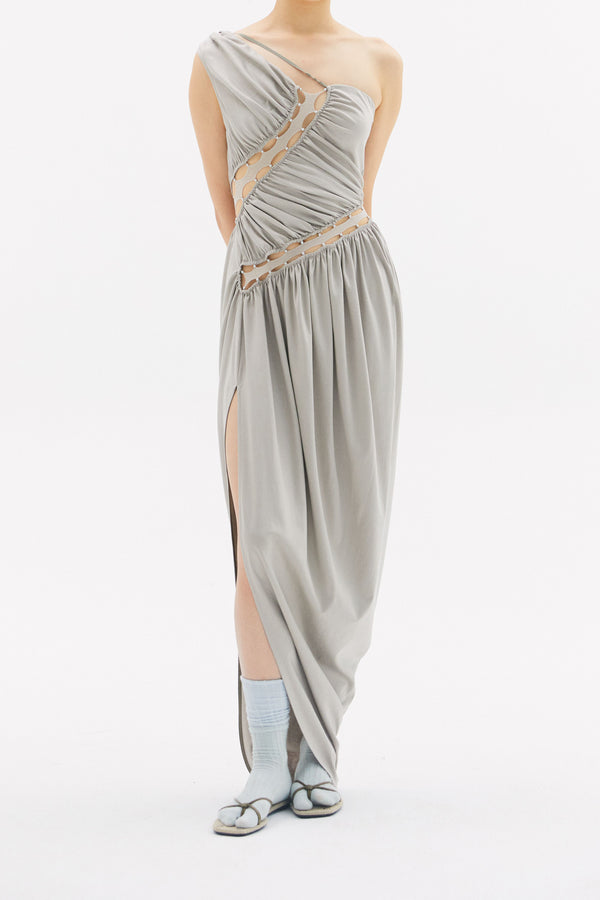 RUI built 25 spring and summer one-shoulder stitching pleated dress RUI-RSS25WV12-HUI Gray Smoke